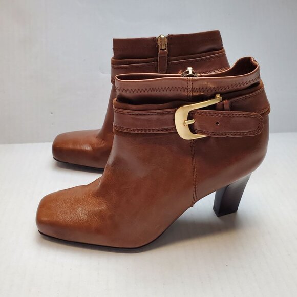 Franco Sarto Women's‎ 43855250 Tan Leather Square Toe Buckle Ankle Bootie Sz 6M - Picture 6 of 9